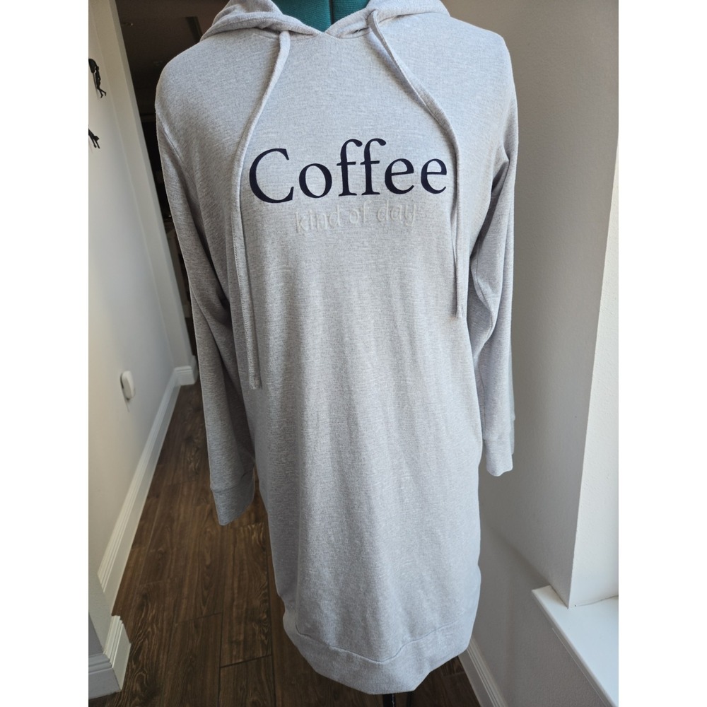 La Vie en Rose Loungewear Dress Womens Medium Gray Coffee Kind Of Day Hoodie